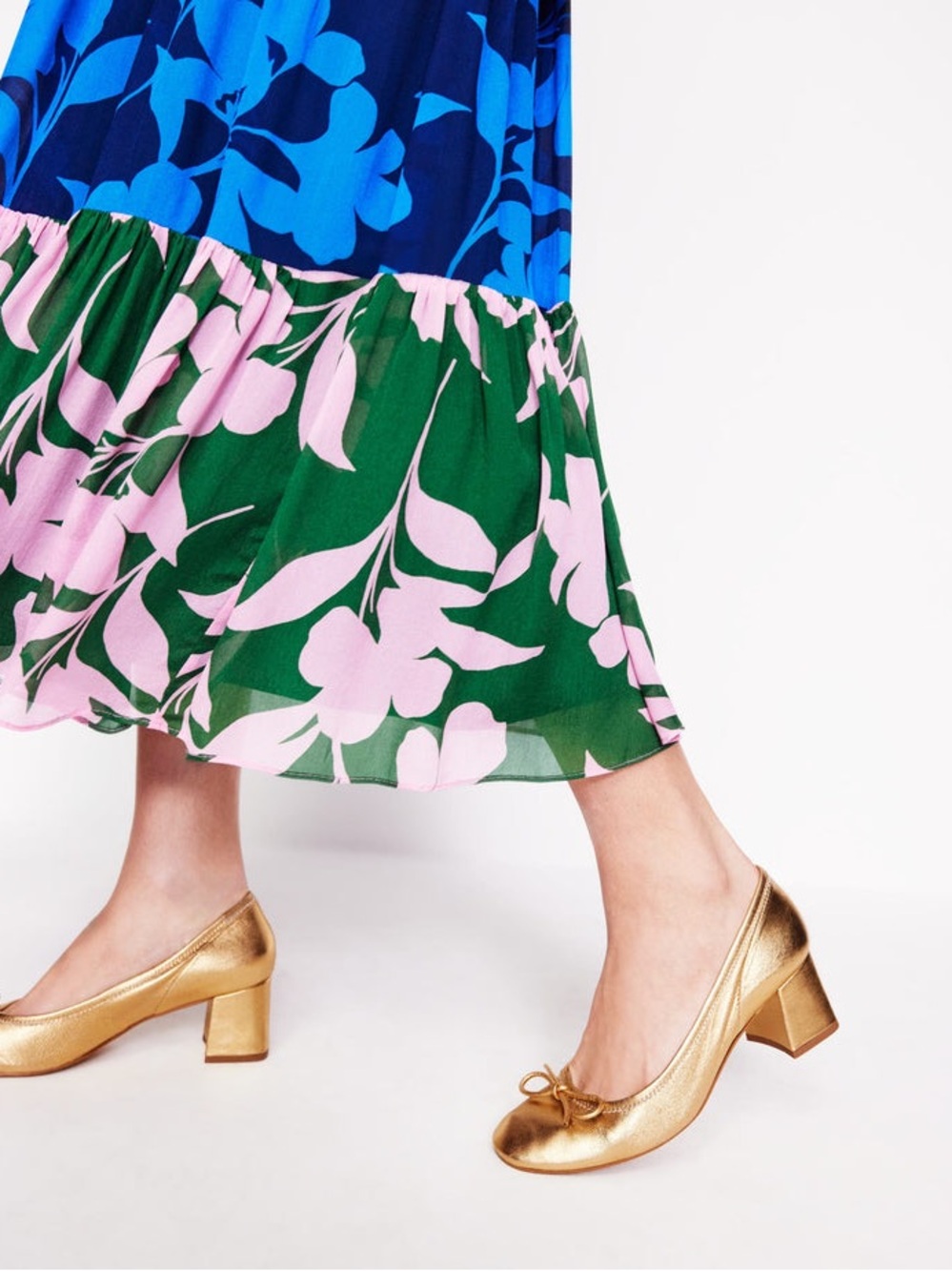 Boden Block Heel Ballet Pumps in Gold Metallic Leather Women’s Size 9